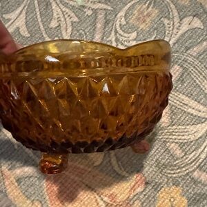Vintage Amber Glass Three-Footed Decorative Bowl - Unbranded